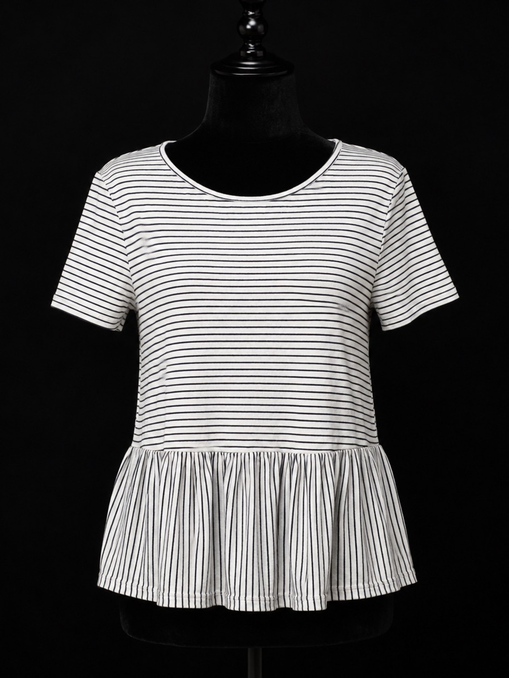 Women’s Black/White Striped Peplum Babydoll Top Size Small